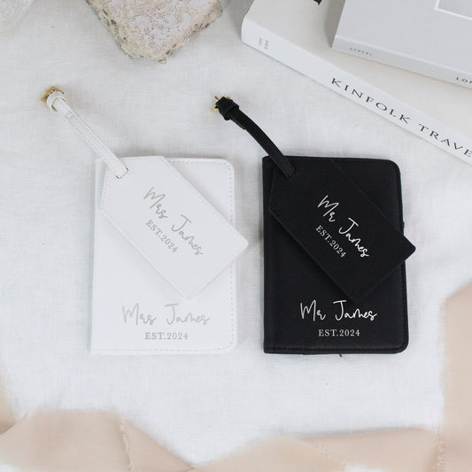 Personalised PU Leather Mr & Mrs Passport Luggage Tag Set