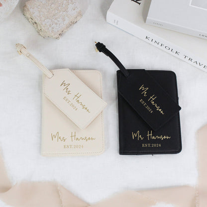 Personalised PU Leather Mr & Mrs Passport Luggage Tag Set