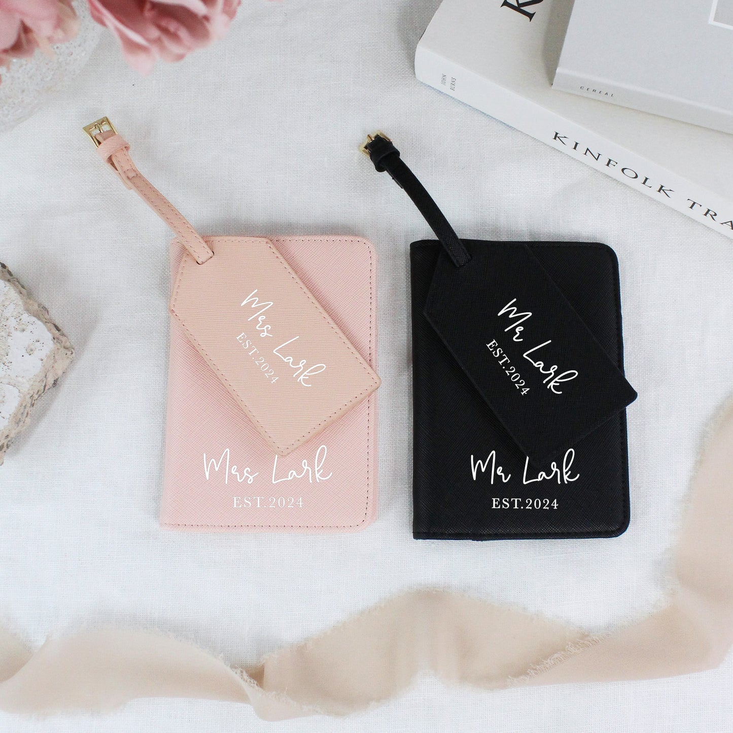 Personalised PU Leather Mr & Mrs Passport Luggage Tag Set