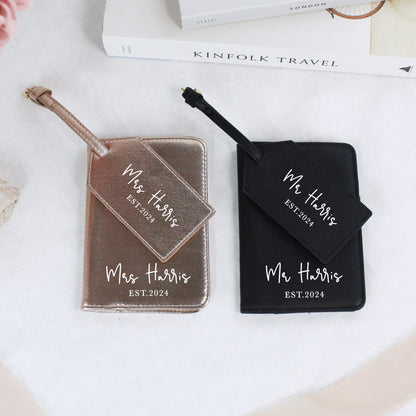 Personalised PU Leather Mr & Mrs Passport Luggage Tag Set