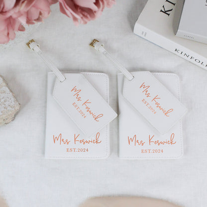 Personalised PU Leather Mr & Mrs Passport Luggage Tag Set