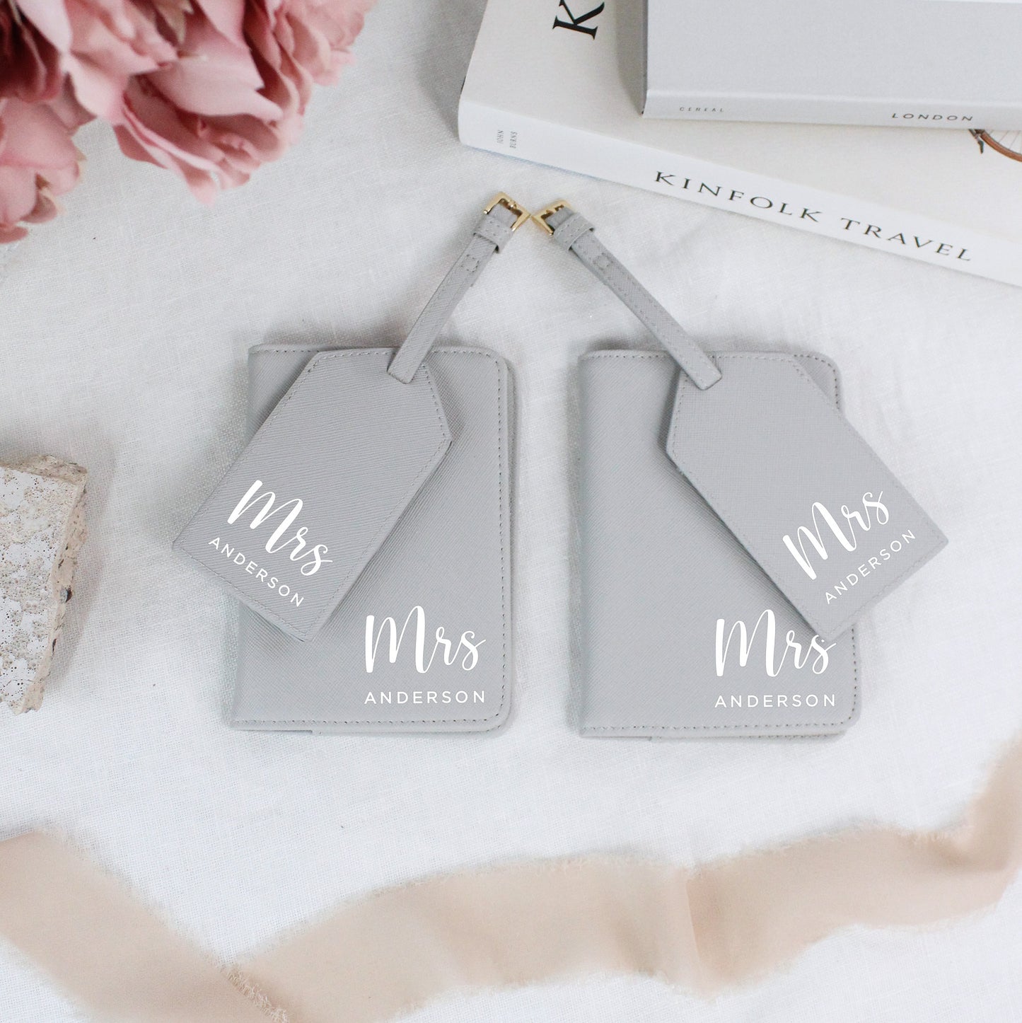 Personalised PU Leather Mr & Mrs Passport Holder & Luggage Tag Set
