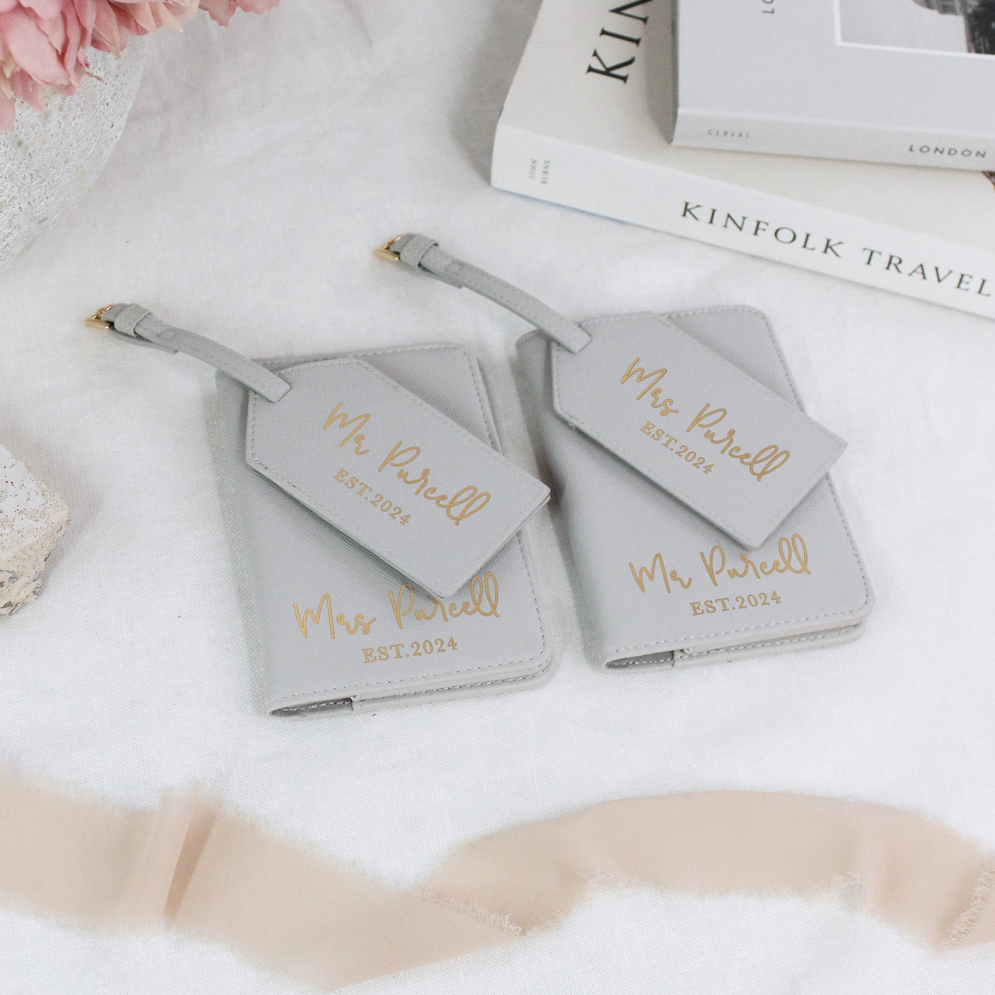Personalised PU Leather Mr & Mrs Passport Luggage Tag Set