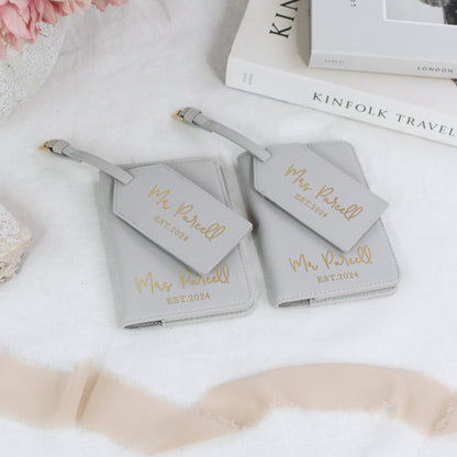 Personalised PU Leather Mr & Mrs Passport Luggage Tag Set
