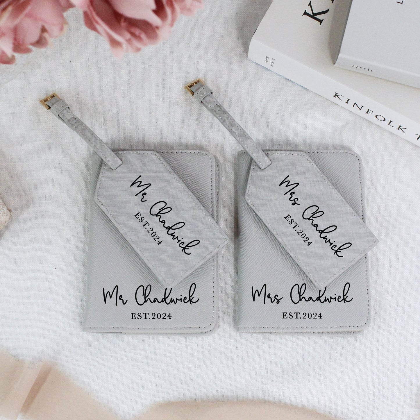 Personalised PU Leather Mr & Mrs Passport Luggage Tag Set