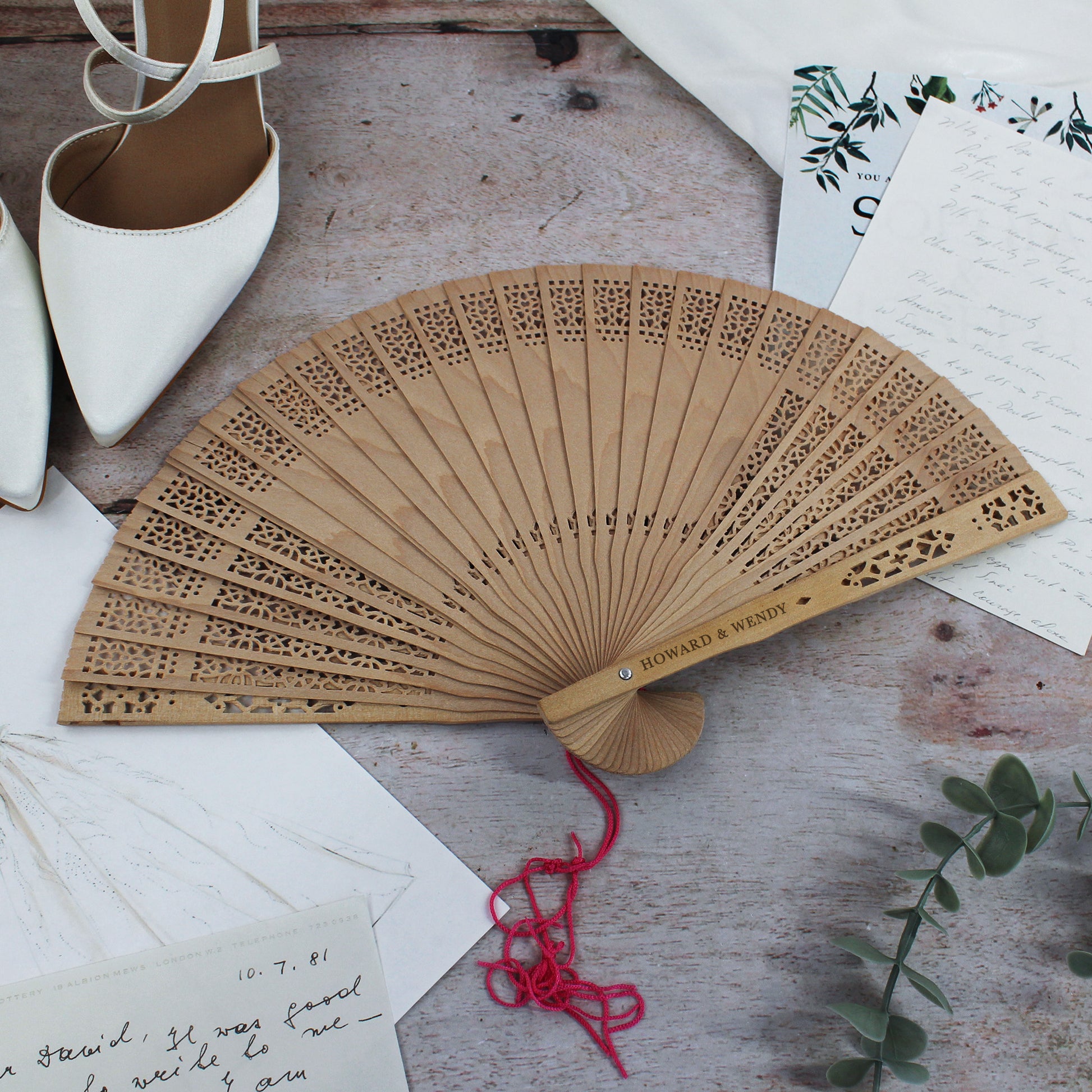 Personalised Sandlewood Wedding Hand Fans for Guests