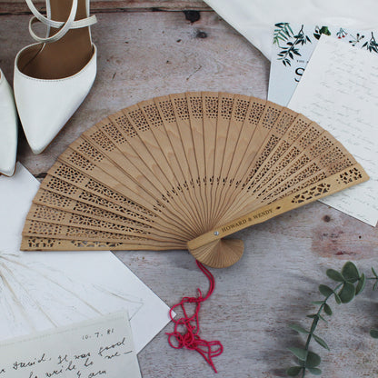 Personalised Sandlewood Wedding Hand Fans for Guests