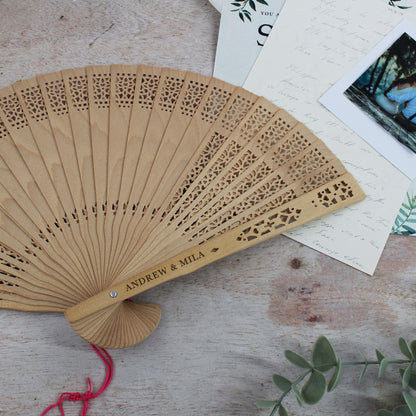 Personalised Sandlewood Wedding Hand Fans for Guests