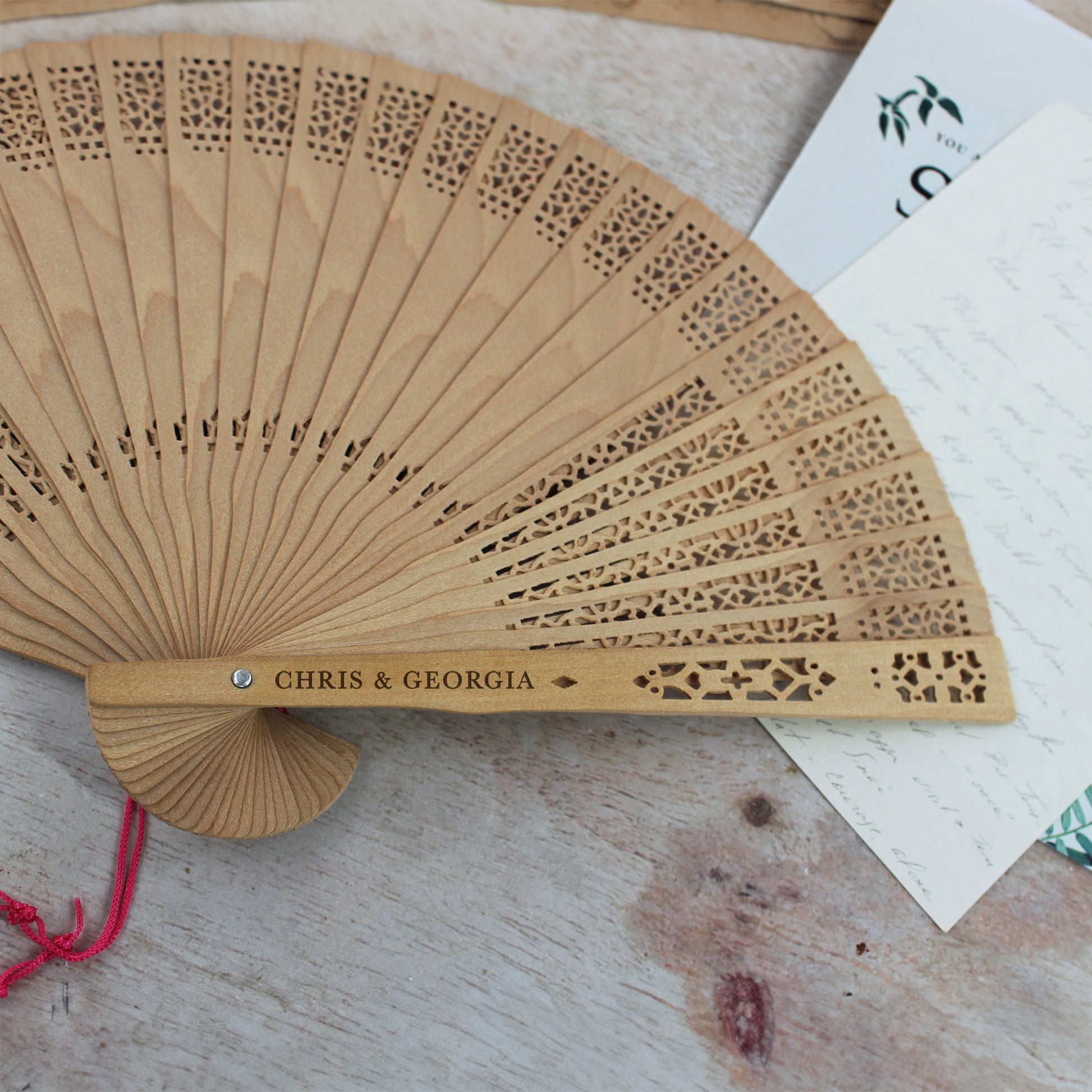 Personalised Sandlewood Wedding Hand Fans for Guests