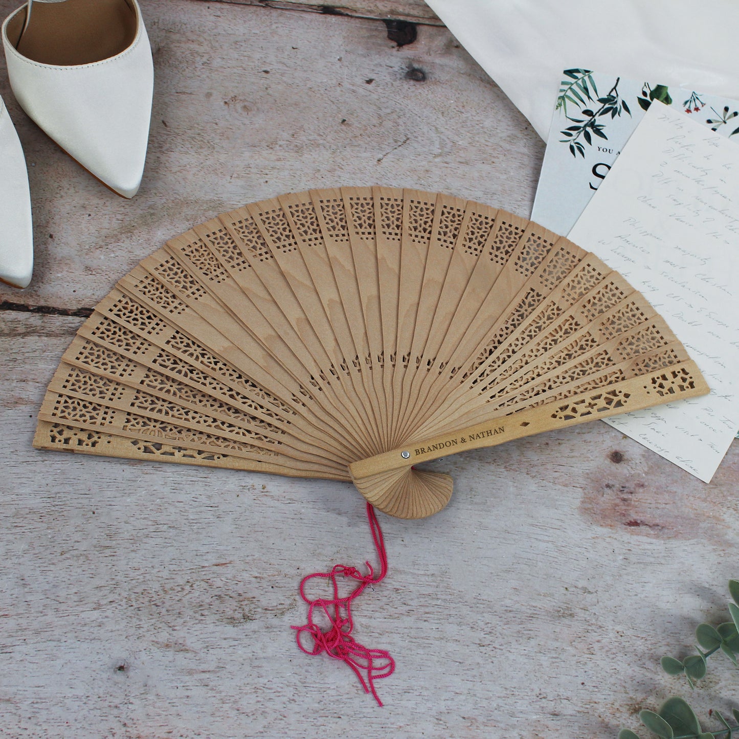 Personalised Sandlewood Wedding Hand Fans for Guests