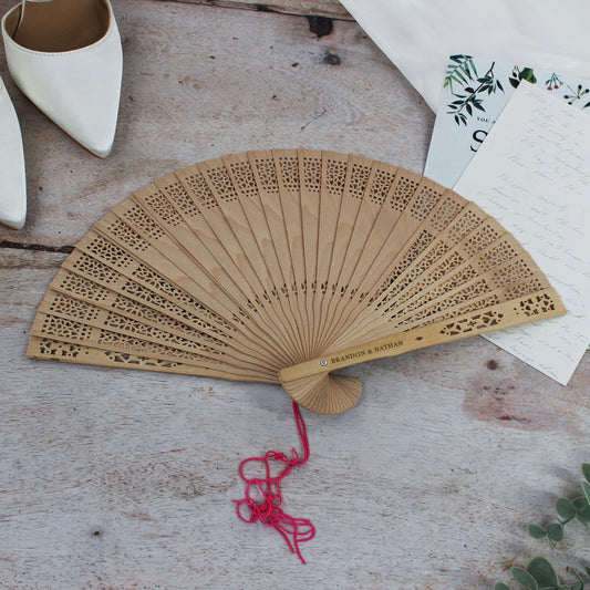 Personalised Sandlewood Wedding Hand Fans for Guests