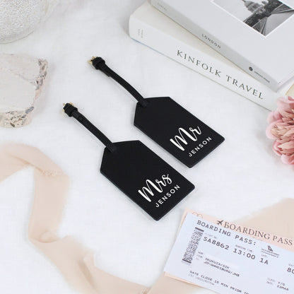 Personalised Set of 2 PU Leather Mr & Mrs Luggage Tags