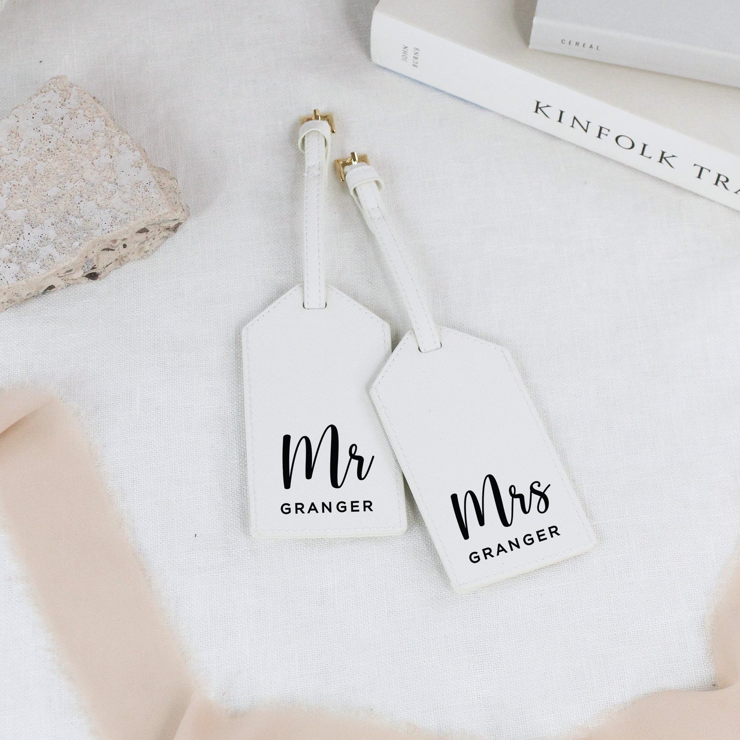 Personalised Set of 2 PU Leather Mr & Mrs Luggage Tags