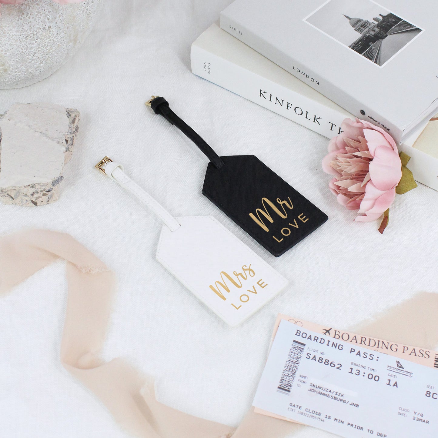 Personalised Set of 2 PU Leather Mr & Mrs Luggage Tags