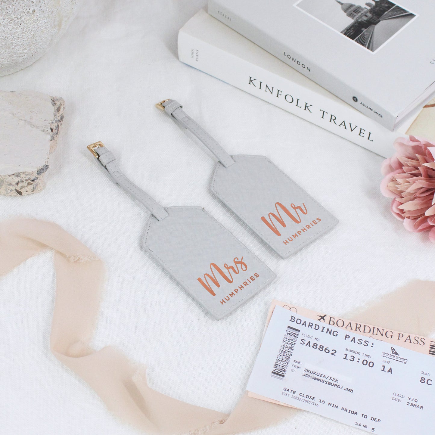 Personalised Set of 2 PU Leather Mr & Mrs Luggage Tags