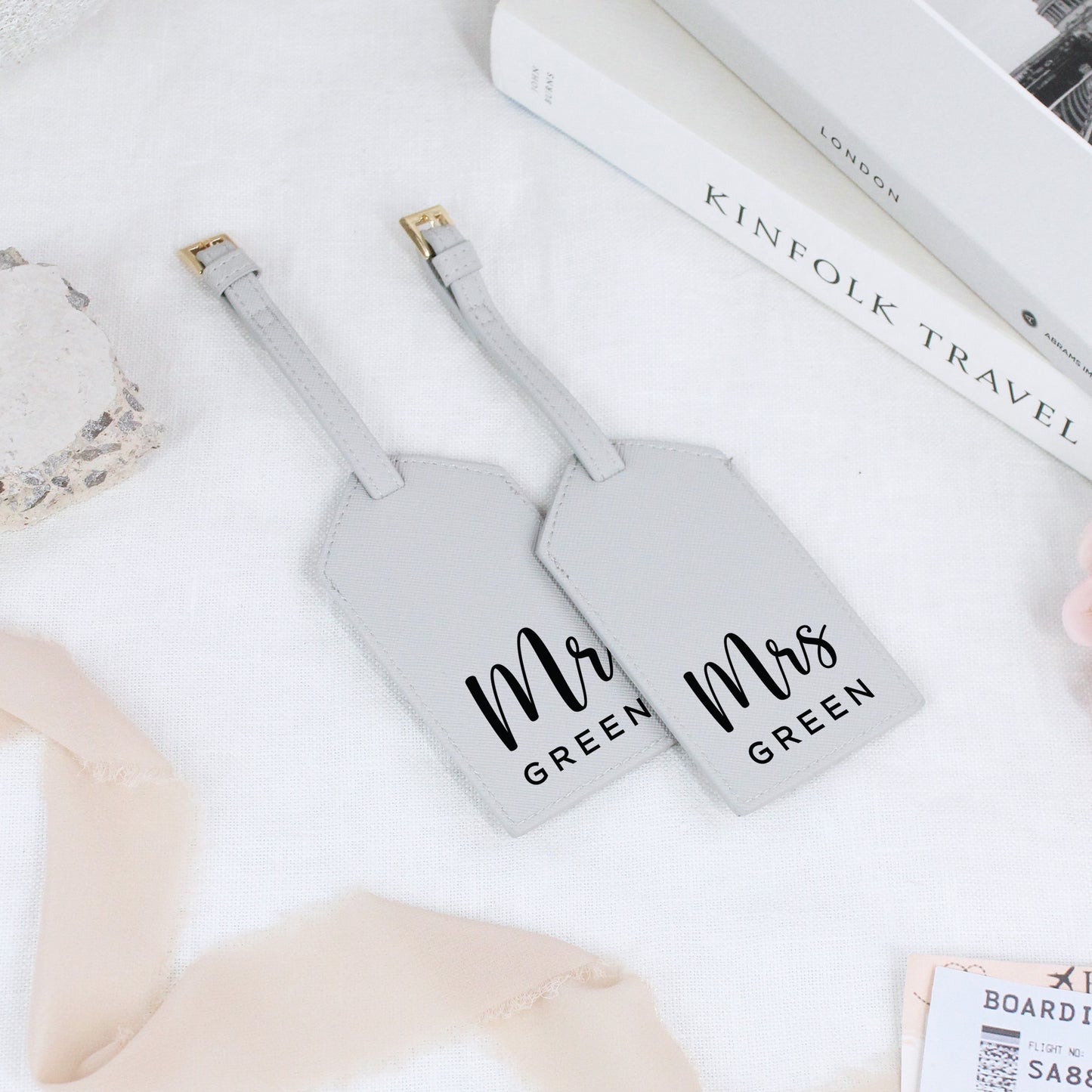 Personalised Set of 2 PU Leather Mr & Mrs Luggage Tags