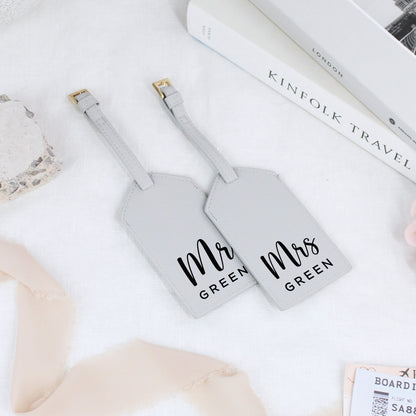 Personalised Set of 2 PU Leather Mr & Mrs Luggage Tags