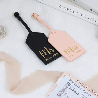 Personalised Set of 2 PU Leather Mr & Mrs Luggage Tags