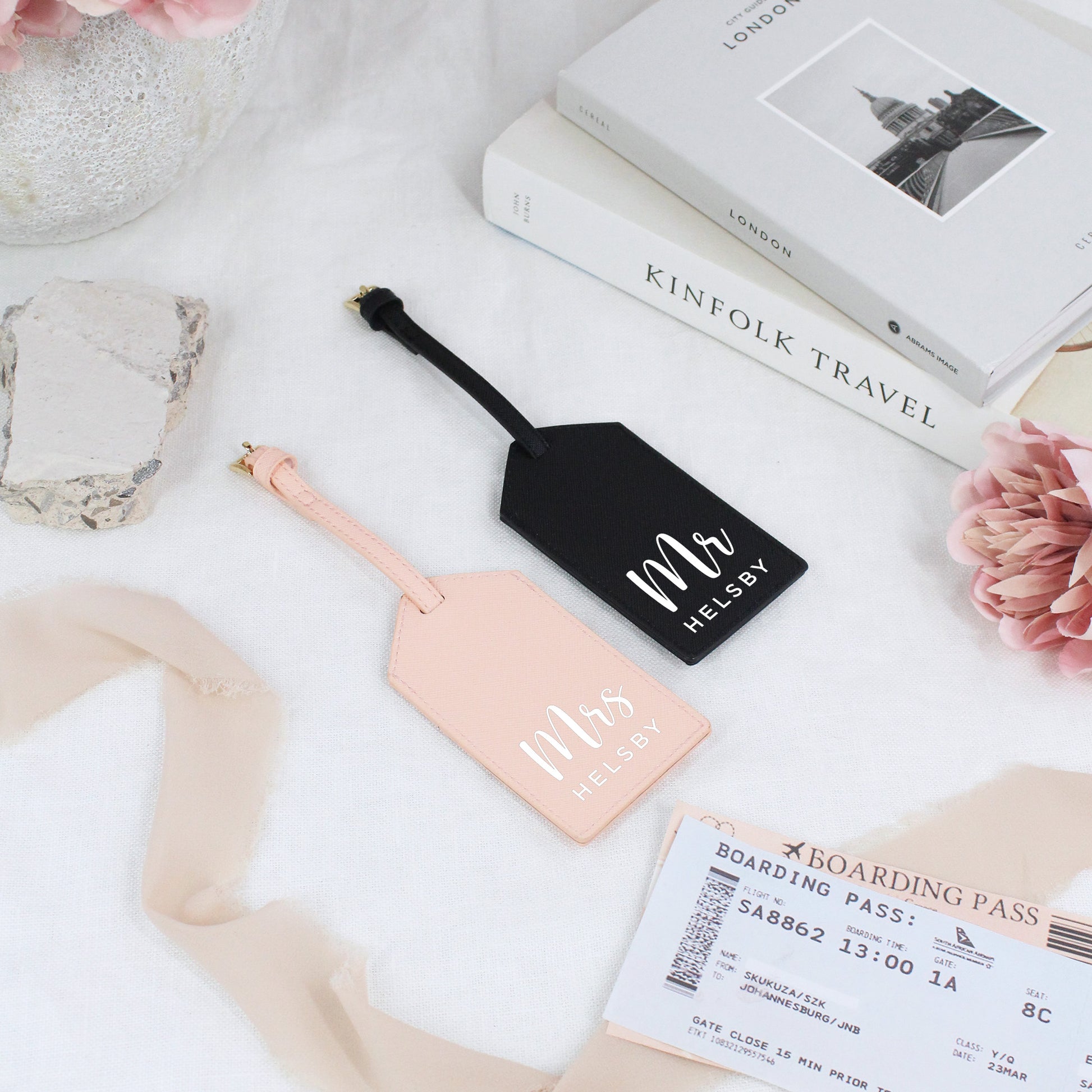 Personalised Set of 2 PU Leather Mr & Mrs Luggage Tags