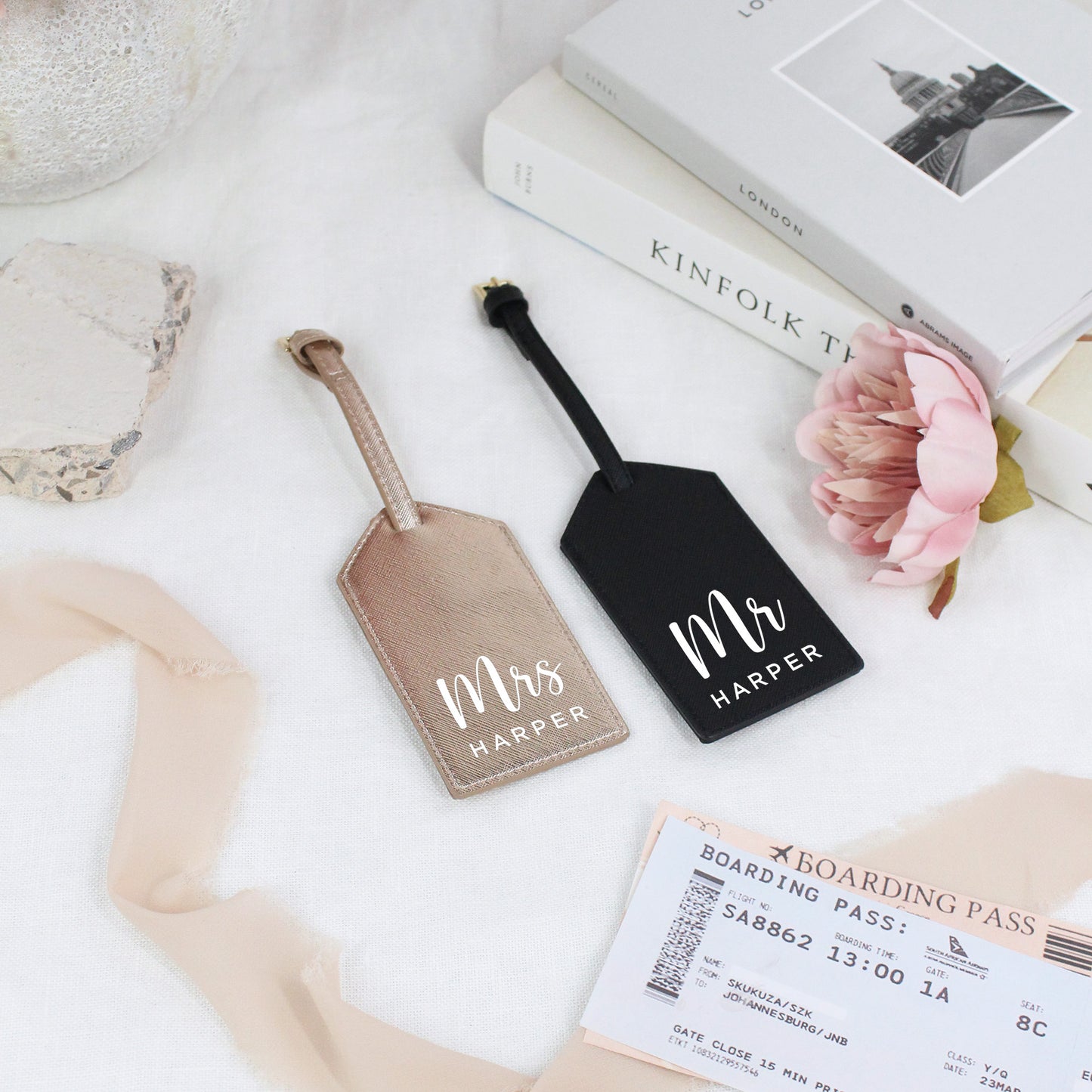 Personalised Set of 2 PU Leather Mr & Mrs Luggage Tags