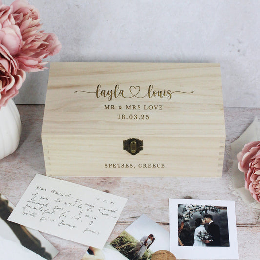 Personalised Wooden Wedding Memory Box in 6 Sizes