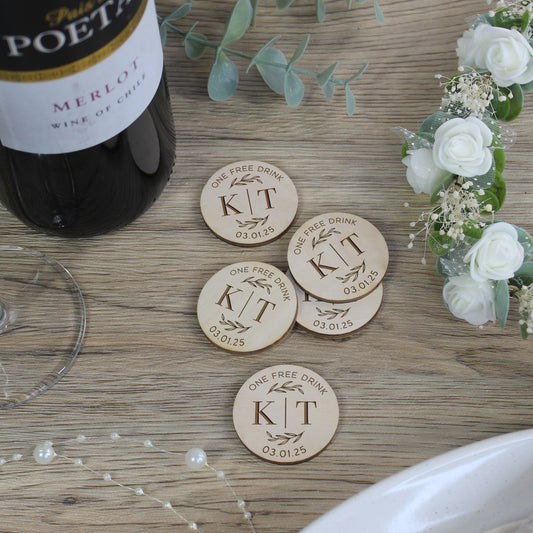 Personalised Floral 'One Free Drink' Drinks Tokens