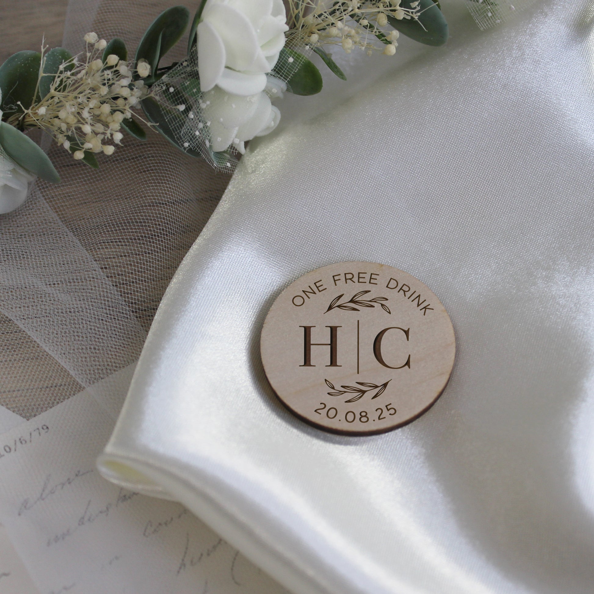 Personalised Floral 'One Free Drink' Drinks Tokens