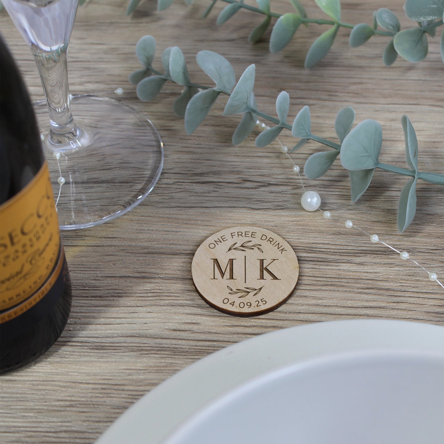 Personalised Floral 'One Free Drink' Drinks Tokens