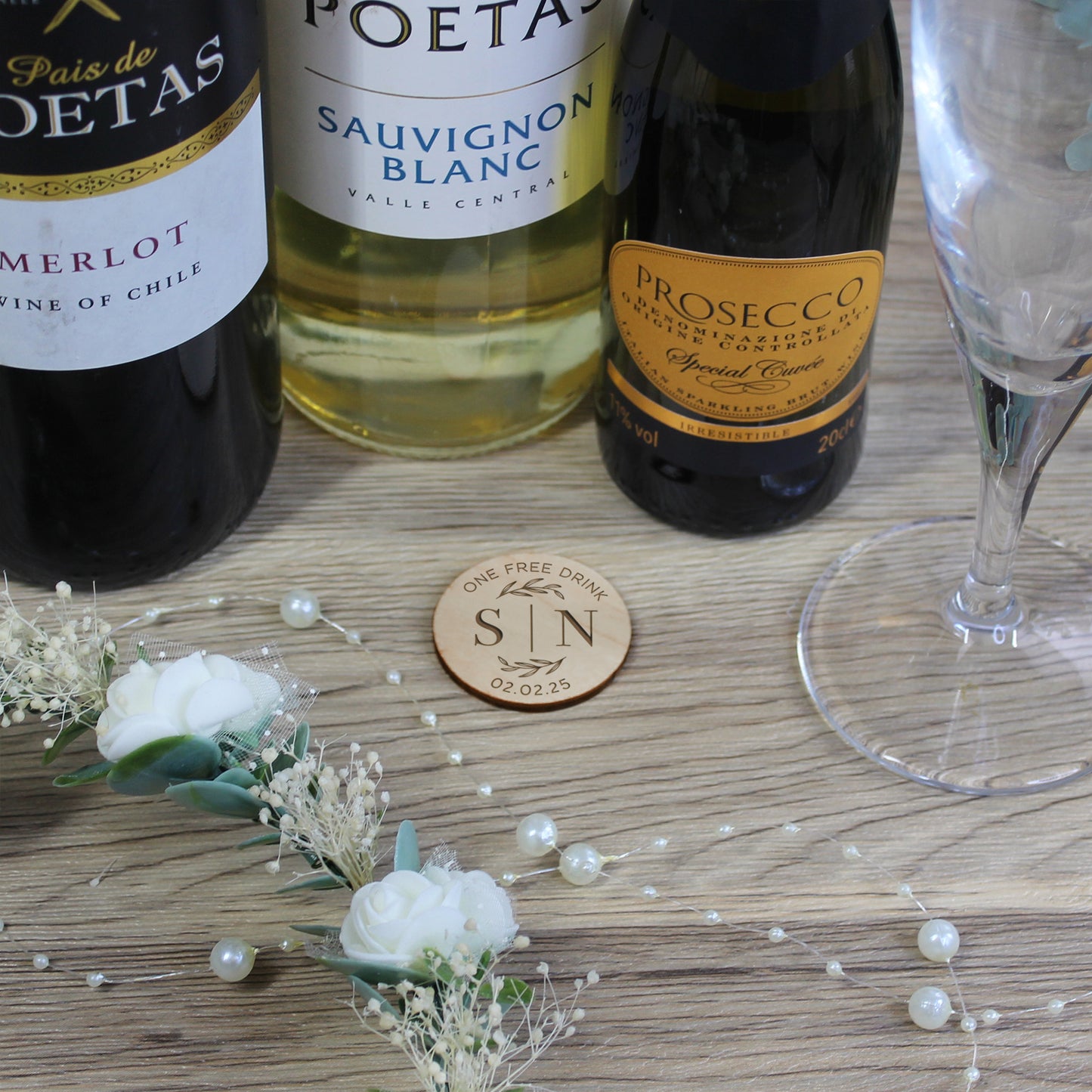 Personalised Floral 'One Free Drink' Drinks Tokens