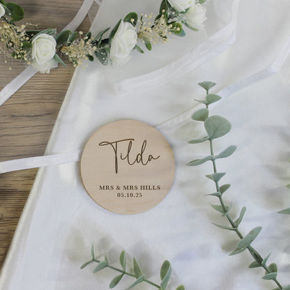 Personalised Wooden Table Place Names with Guest Name, Couples Names & Wedding Date