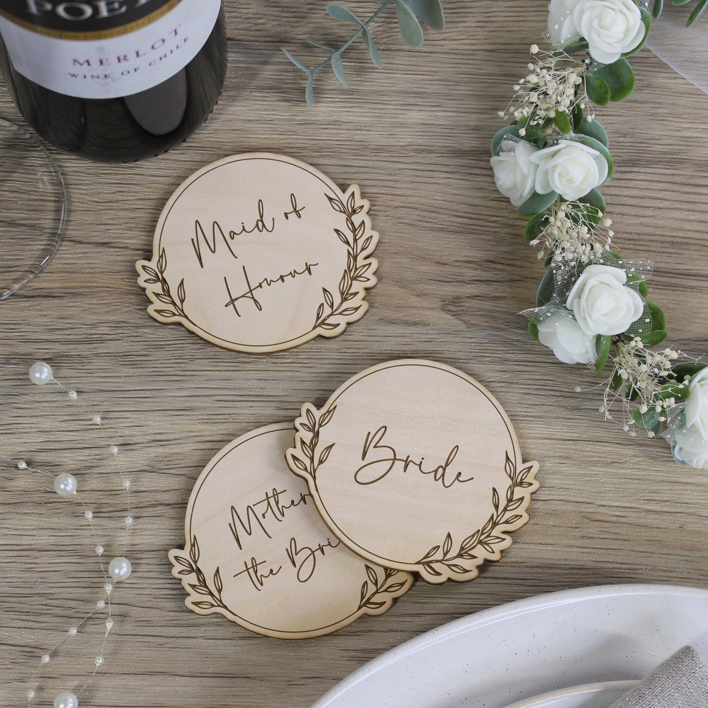 Personalised Wooden Floral Table Coaster with Guests Names