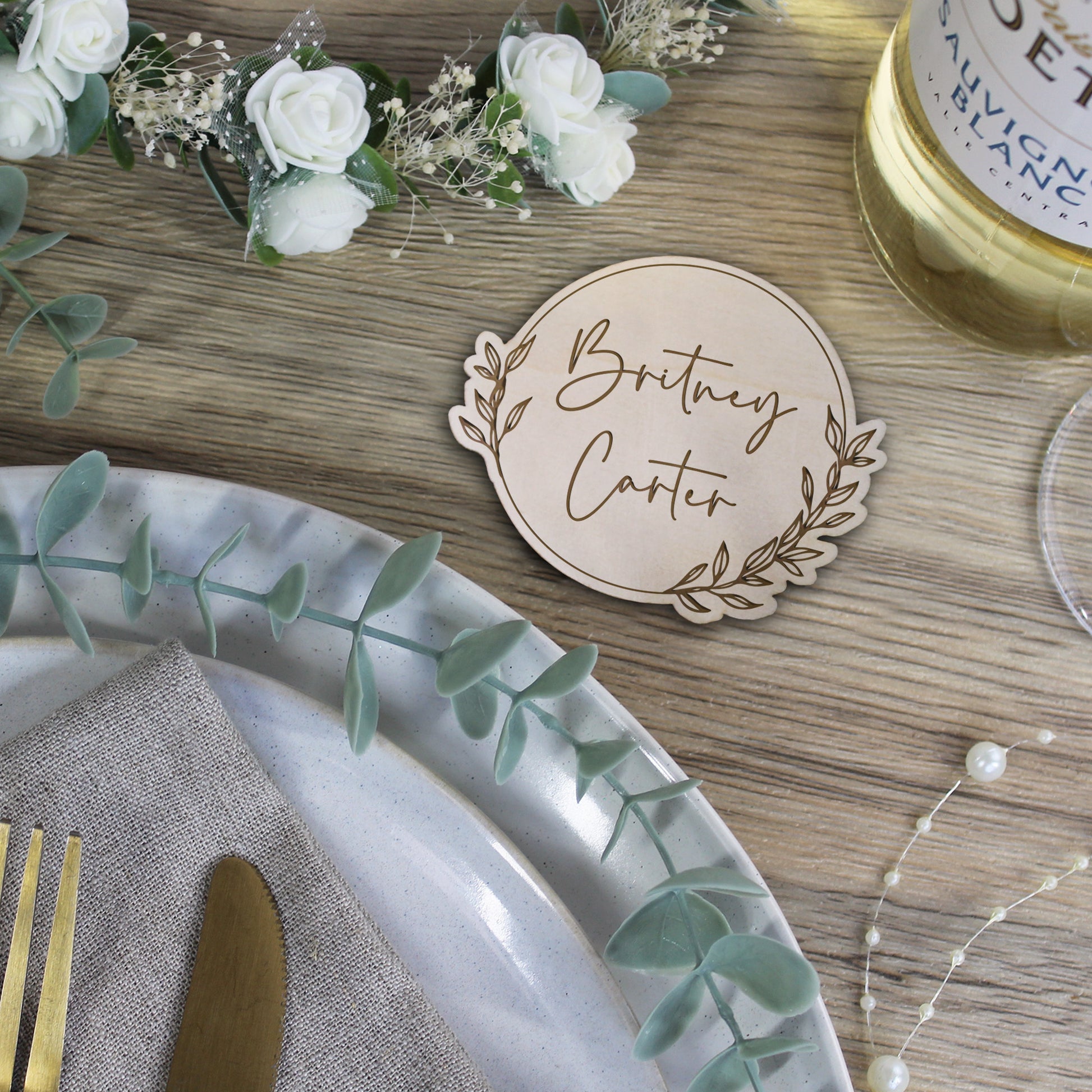 Personalised Wooden Floral Table Coaster with Guests Names