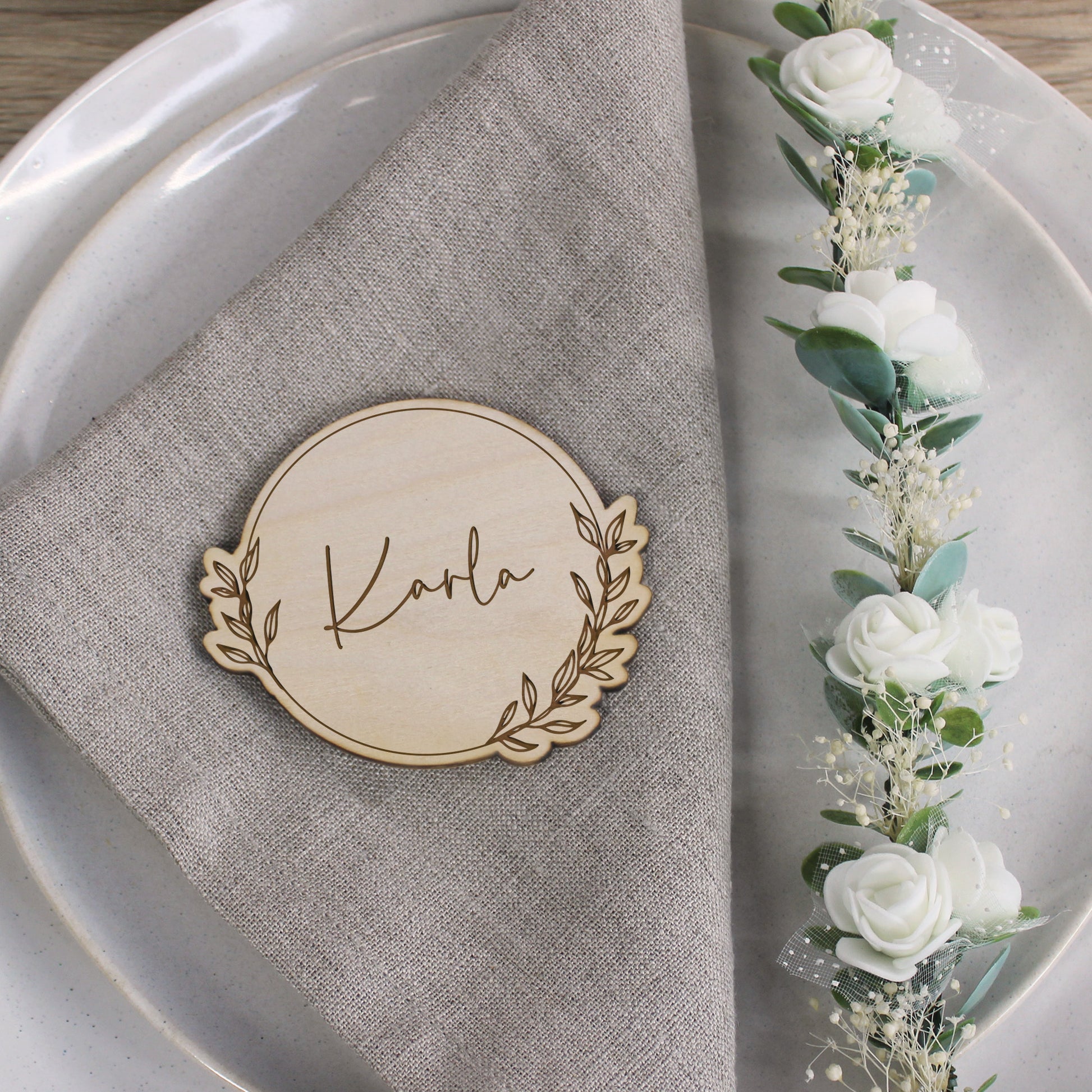 Personalised Wooden Floral Table Coaster with Guests Names
