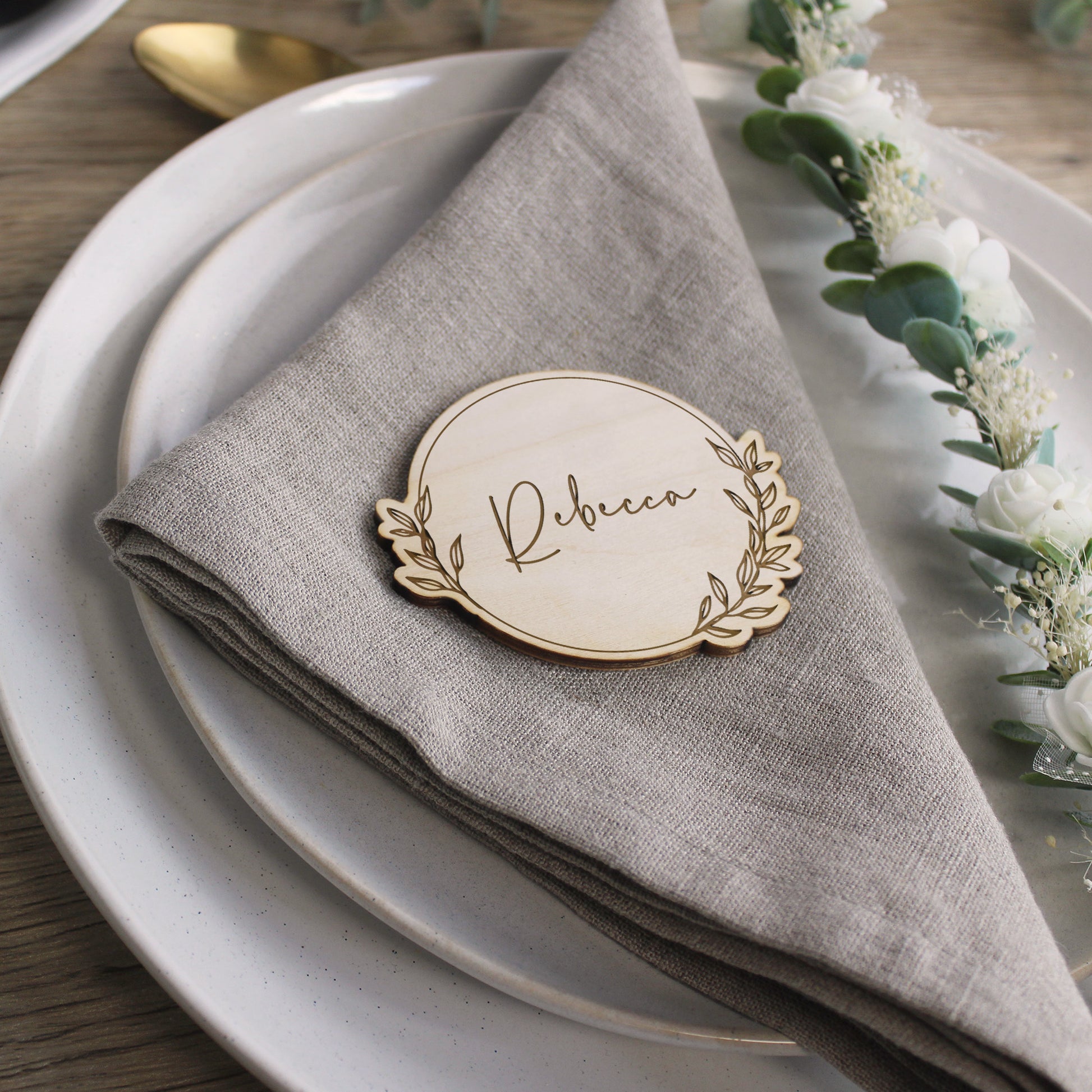 Personalised Wooden Floral Table Coaster with Guests Names