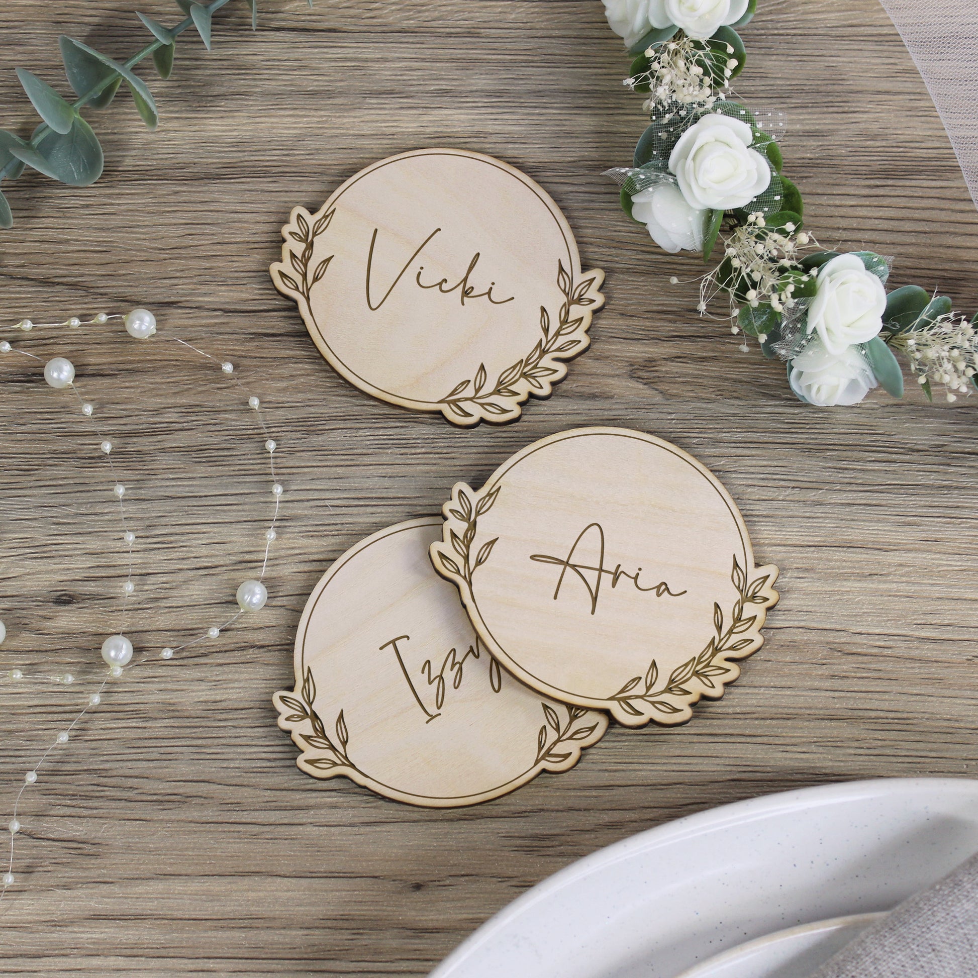 Personalised Wooden Floral Table Coaster with Guests Names