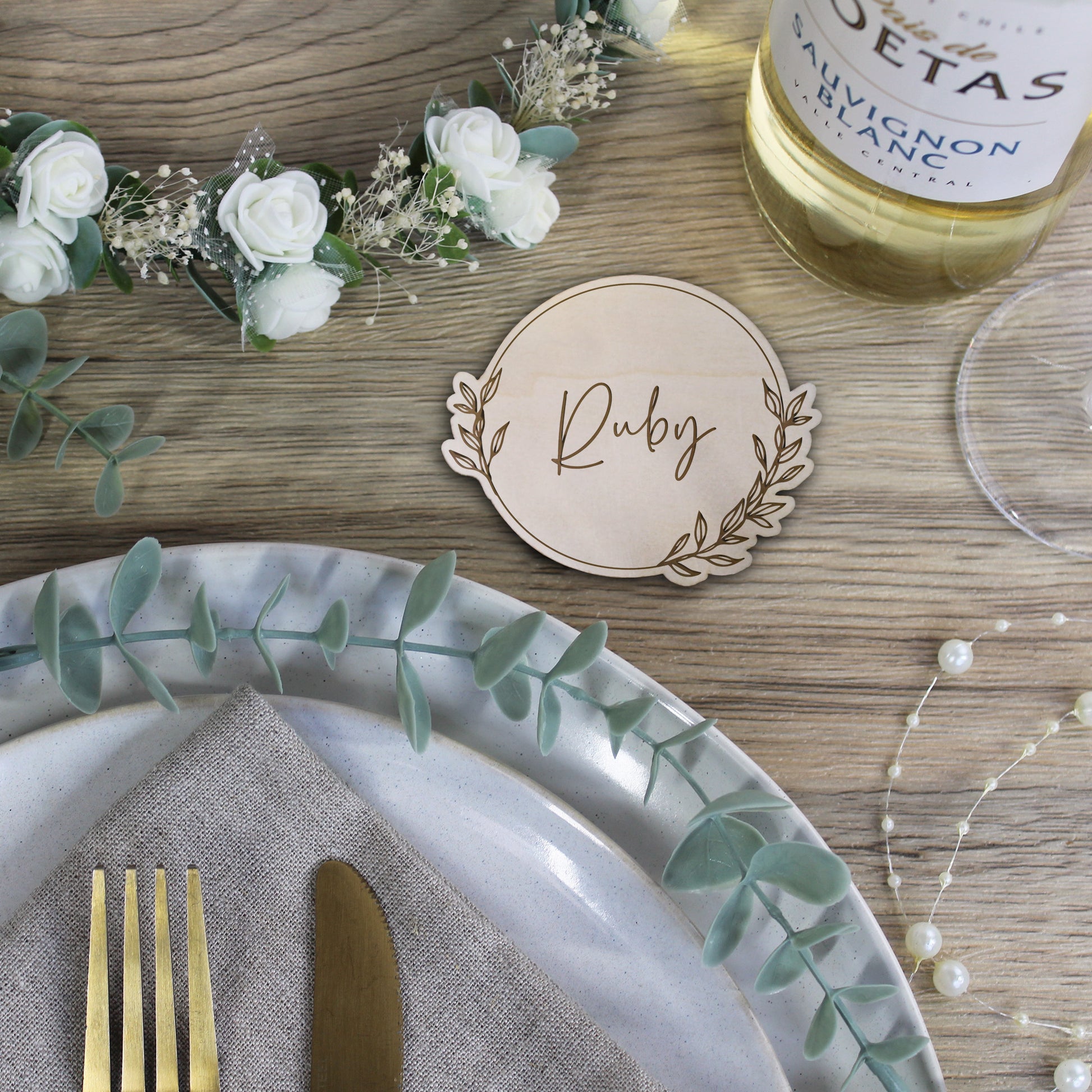 Personalised Wooden Floral Table Coaster with Guests Names