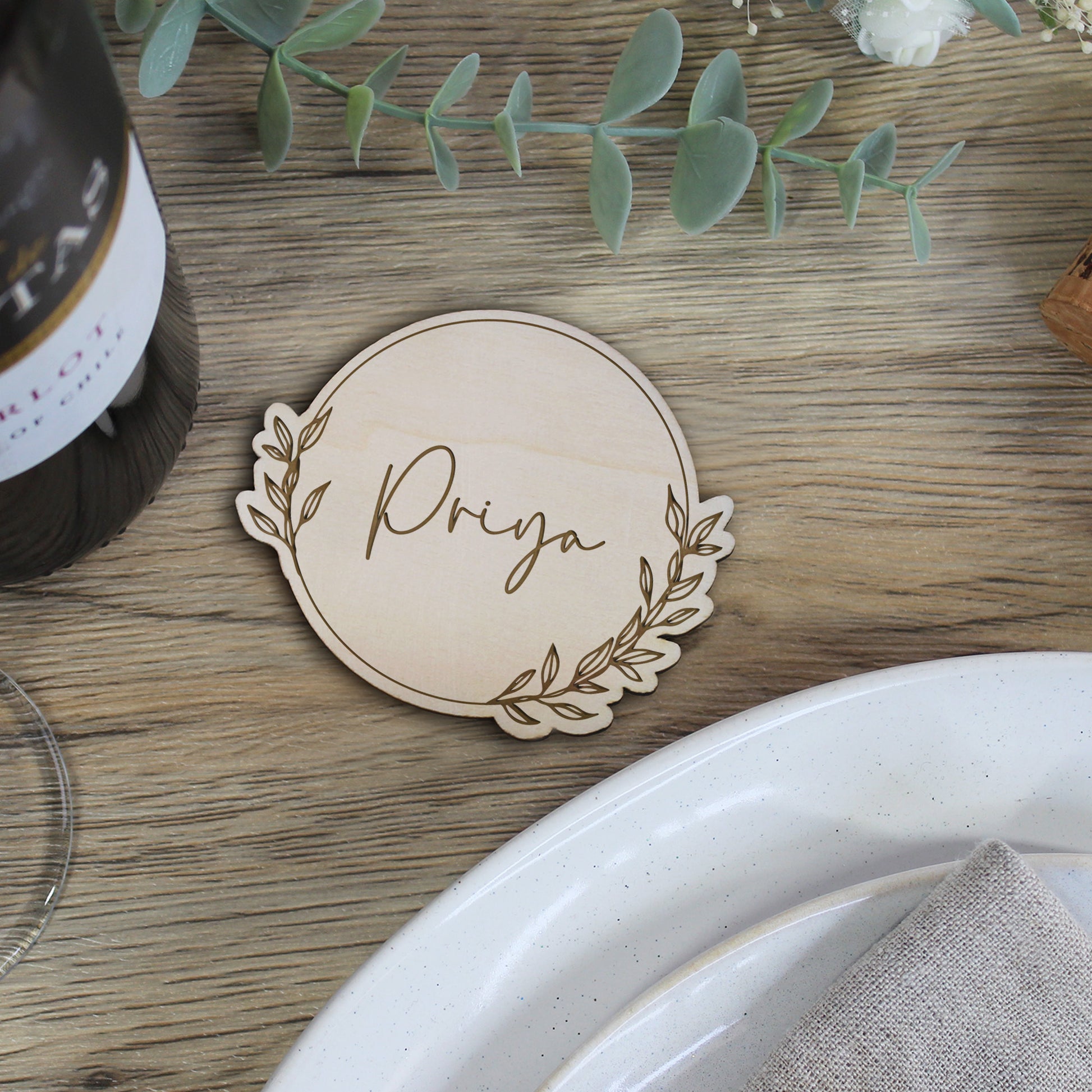 Personalised Wooden Floral Table Coaster with Guests Names