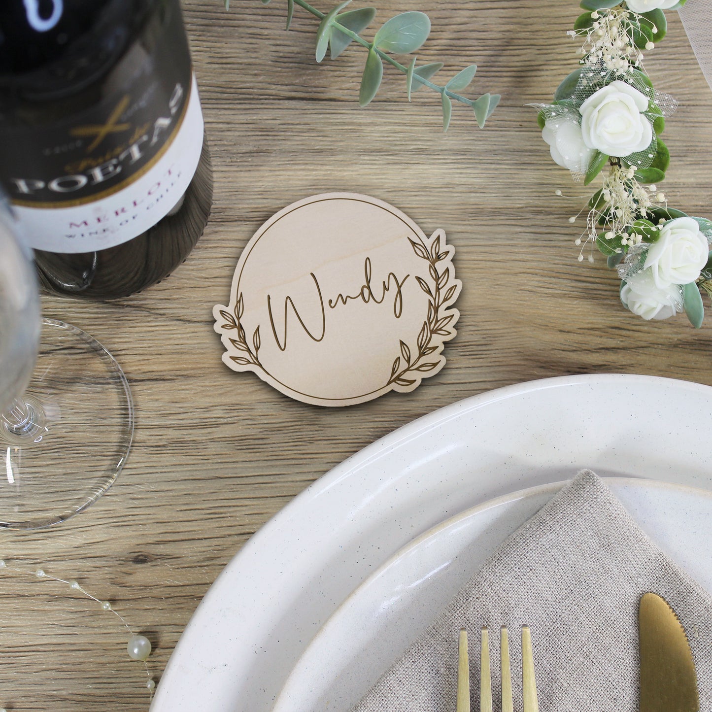 Personalised Wooden Floral Table Coaster with Guests Names