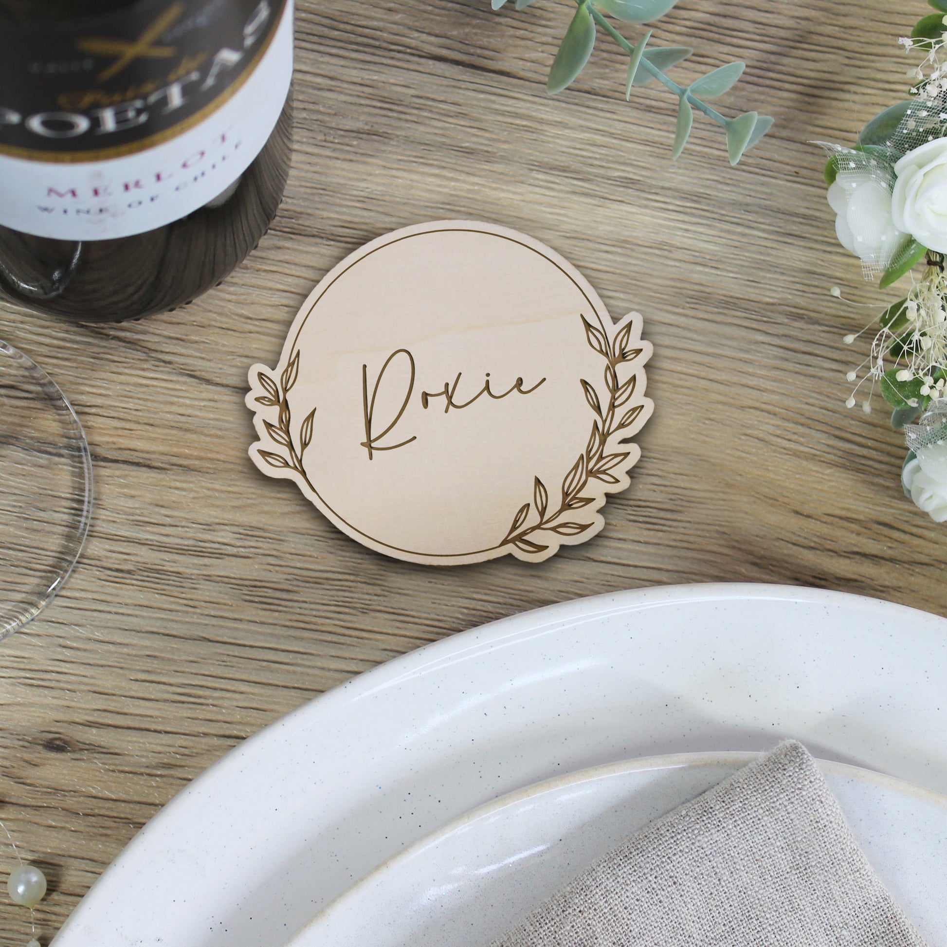 Personalised Wooden Floral Table Coaster with Guests Names