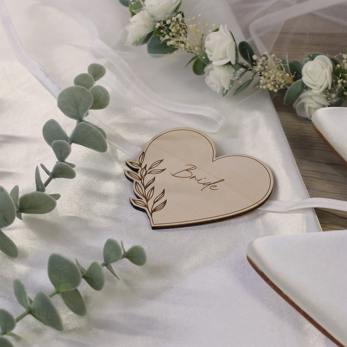 Personalised Floral Wooden Heart Shaped Table Place Names