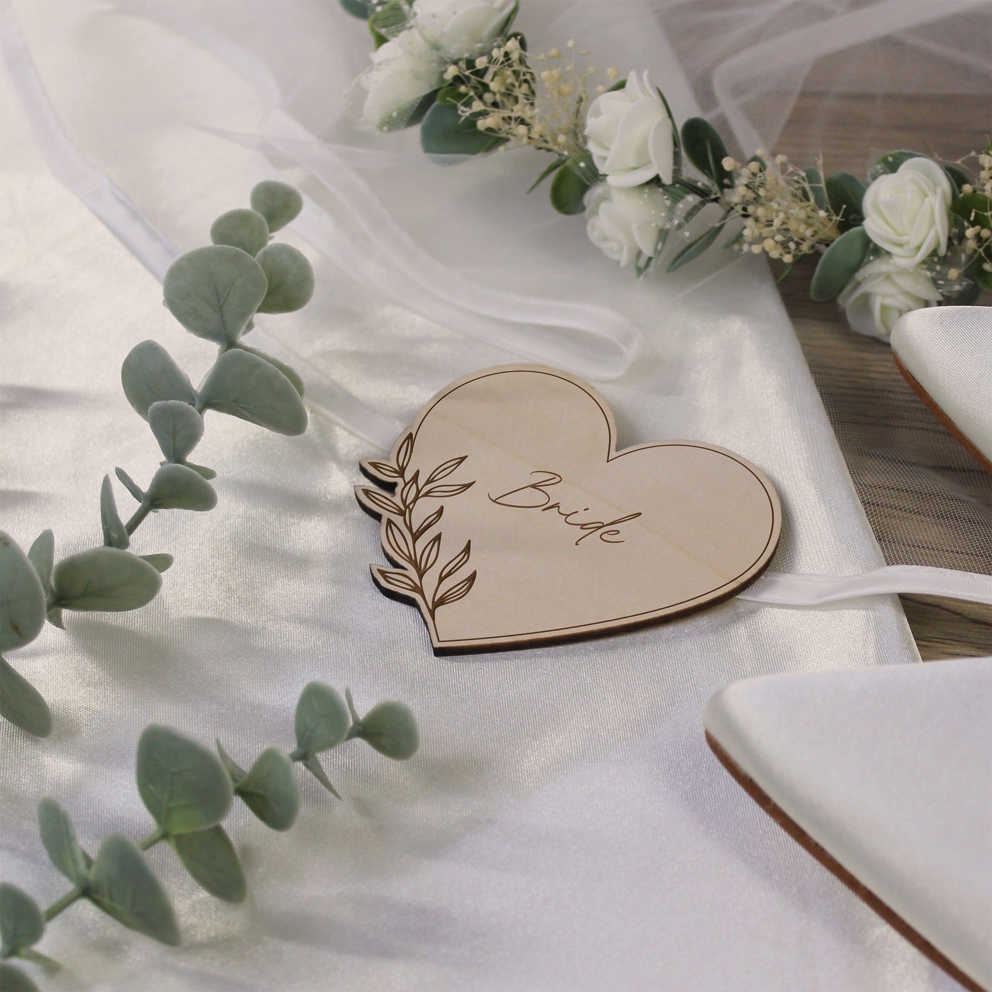 Personalised Floral Wooden Heart Shaped Table Place Names