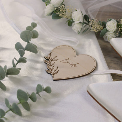 Personalised Floral Wooden Heart Shaped Table Place Names