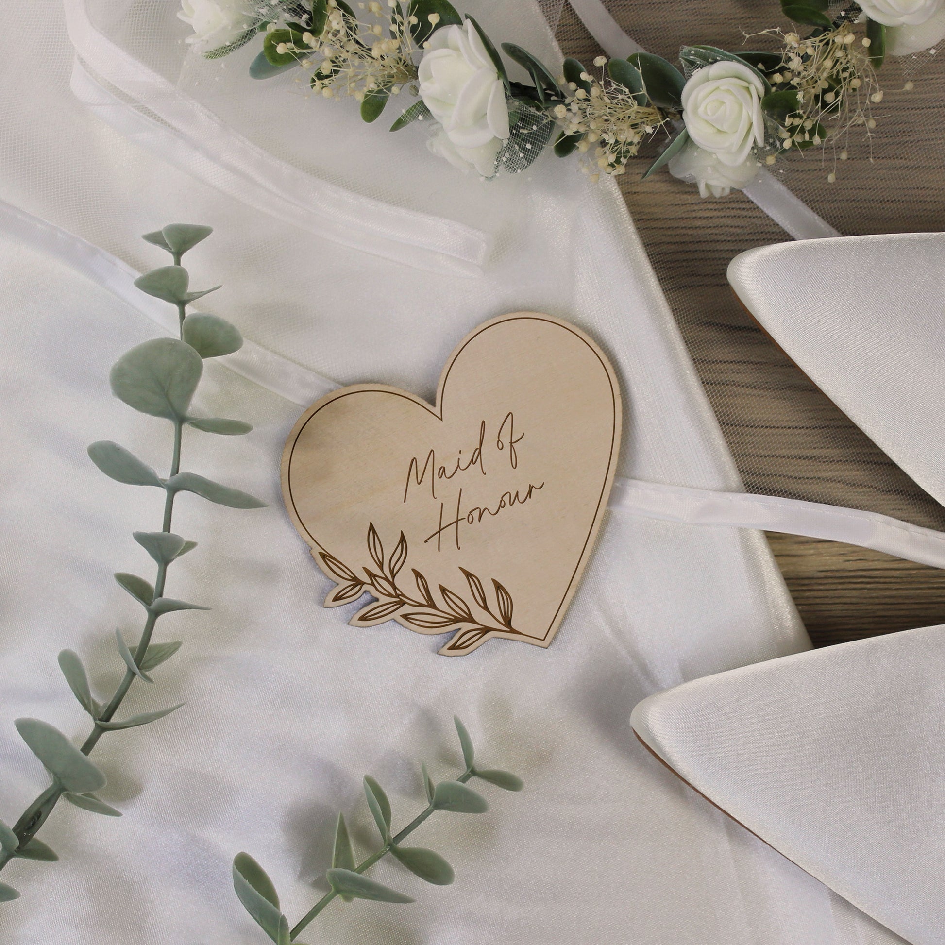 Personalised Floral Wooden Heart Shaped Table Place Names